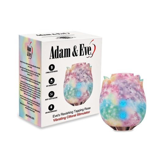 Adam & Eve Eve's Ravishing Rose clitoral stimulator with rainbow accents, designed for pleasure and intimate stimulation for women.