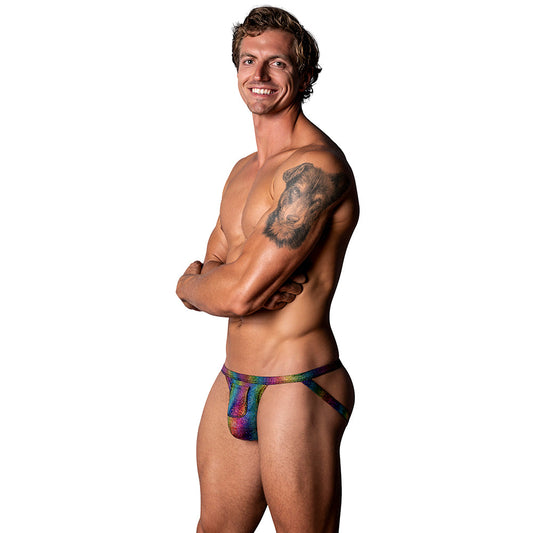 Male Power The Matchmaker Jock with Front Condom Pouch Rainbow S/M