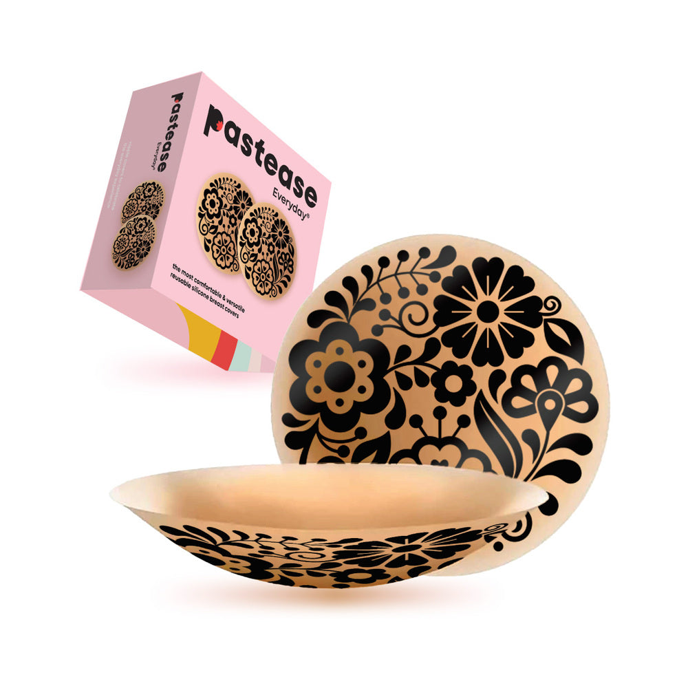 Pastease Halos Reusable Sticky Adhesive Silicone Nipple Cover Floral Nude Large D+ Cup