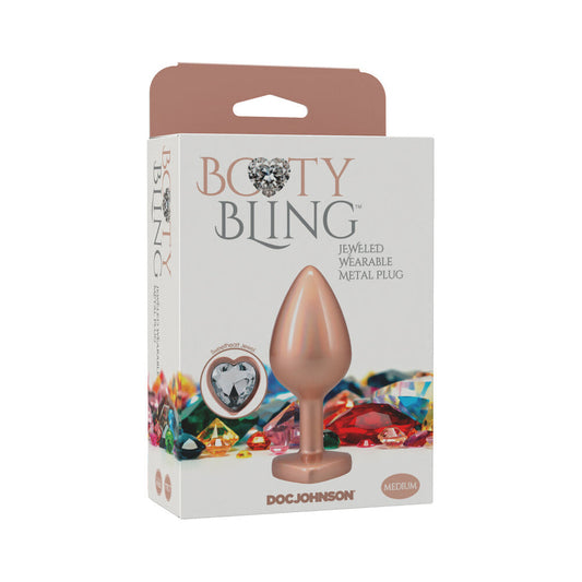 Booty Bling Heart Diamond Jeweled Metal Plug Gold Medium