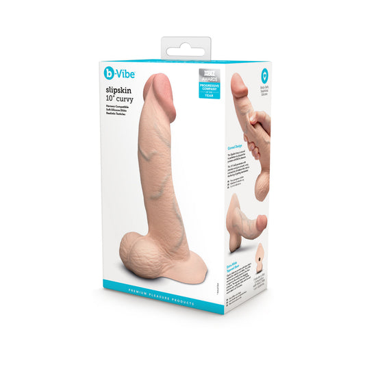 b-Vibe Slipskin Realistic Silicone Dildo 10 in. Curved Cream