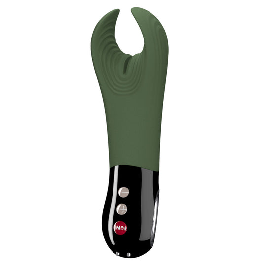 Fun Factory Manta Vibrating Stroker Moss Green - Red Garter