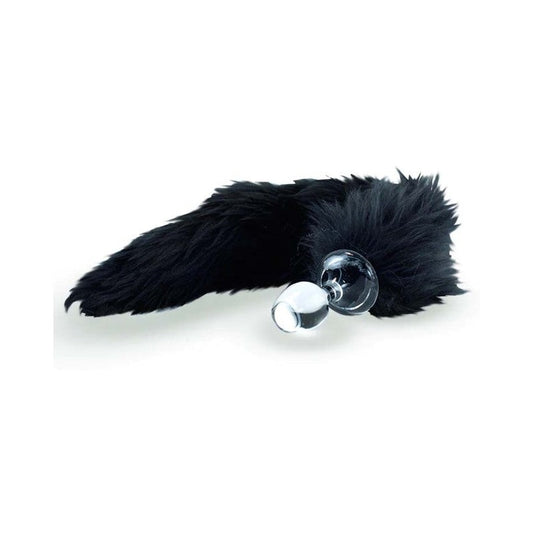 Crystal Delights Minx Faux Fur Tail Plug Black - Red Garter