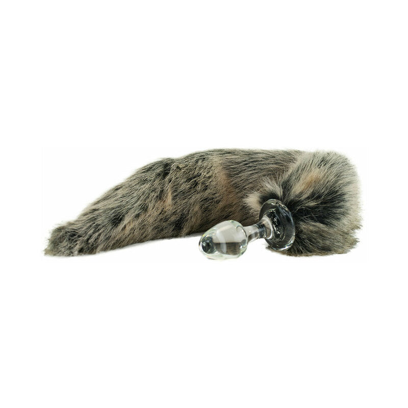 Crystal Delights Minx Faux Fur Tail Plug Grey Wolf - Red Garter