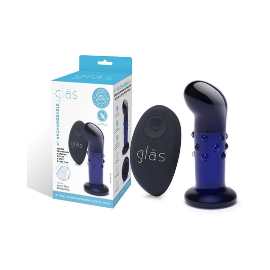 Glas 4 in. Rechargeable Remote-Controlled Vibrating Dotted G-Spot/P-Spot Plug - Red Garter